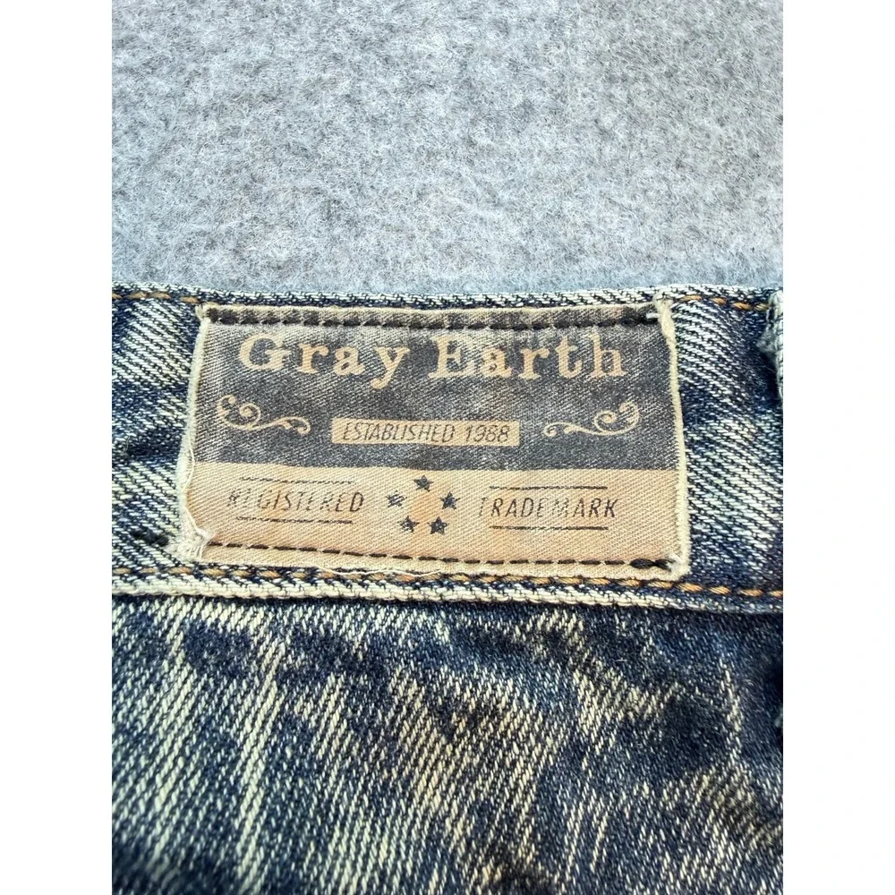 Gray‎ Earth Jeans Mens 40x33 Moto Biker Distressed Wash Zip Pockets Grunge